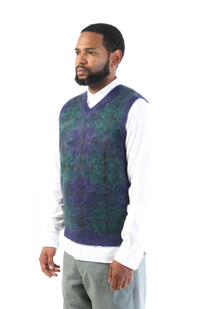 Check vest mohair Navy 79