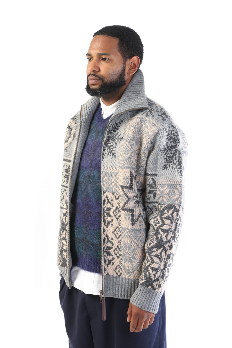 Zip cardigan double jacquard Grey