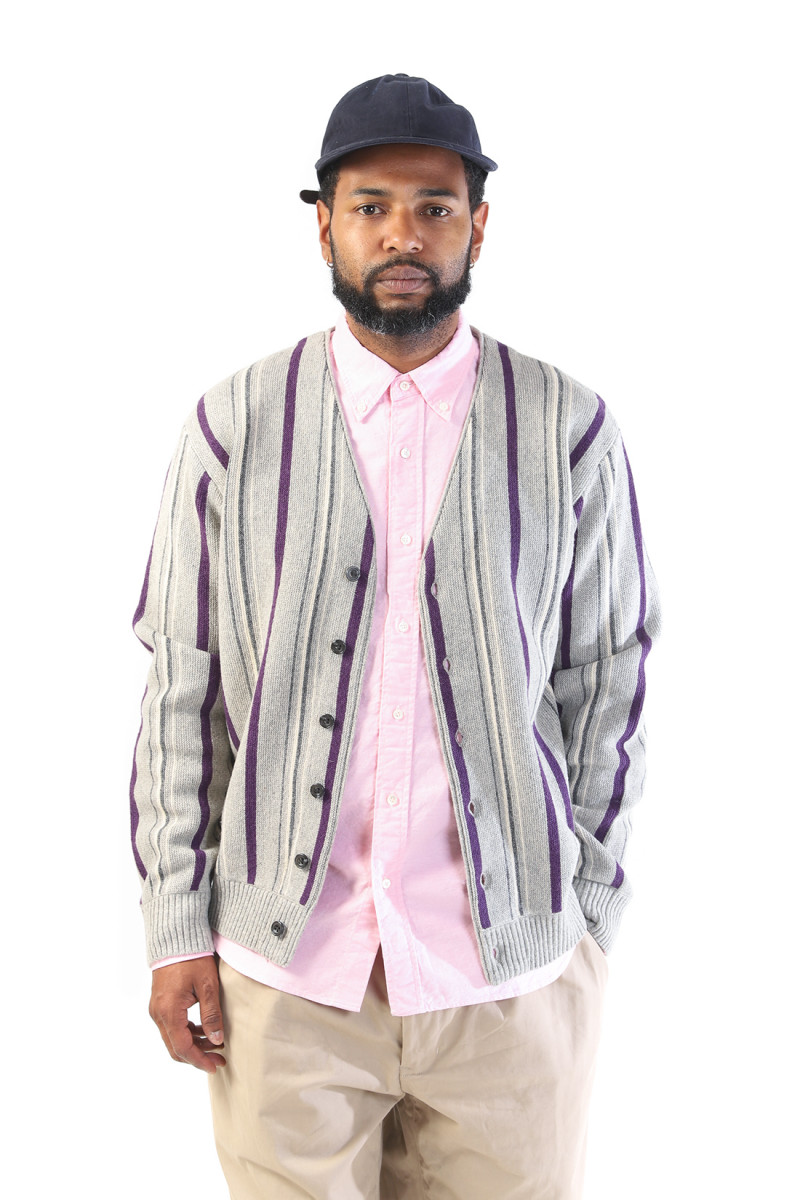 Cardigan stripe 12g Grey