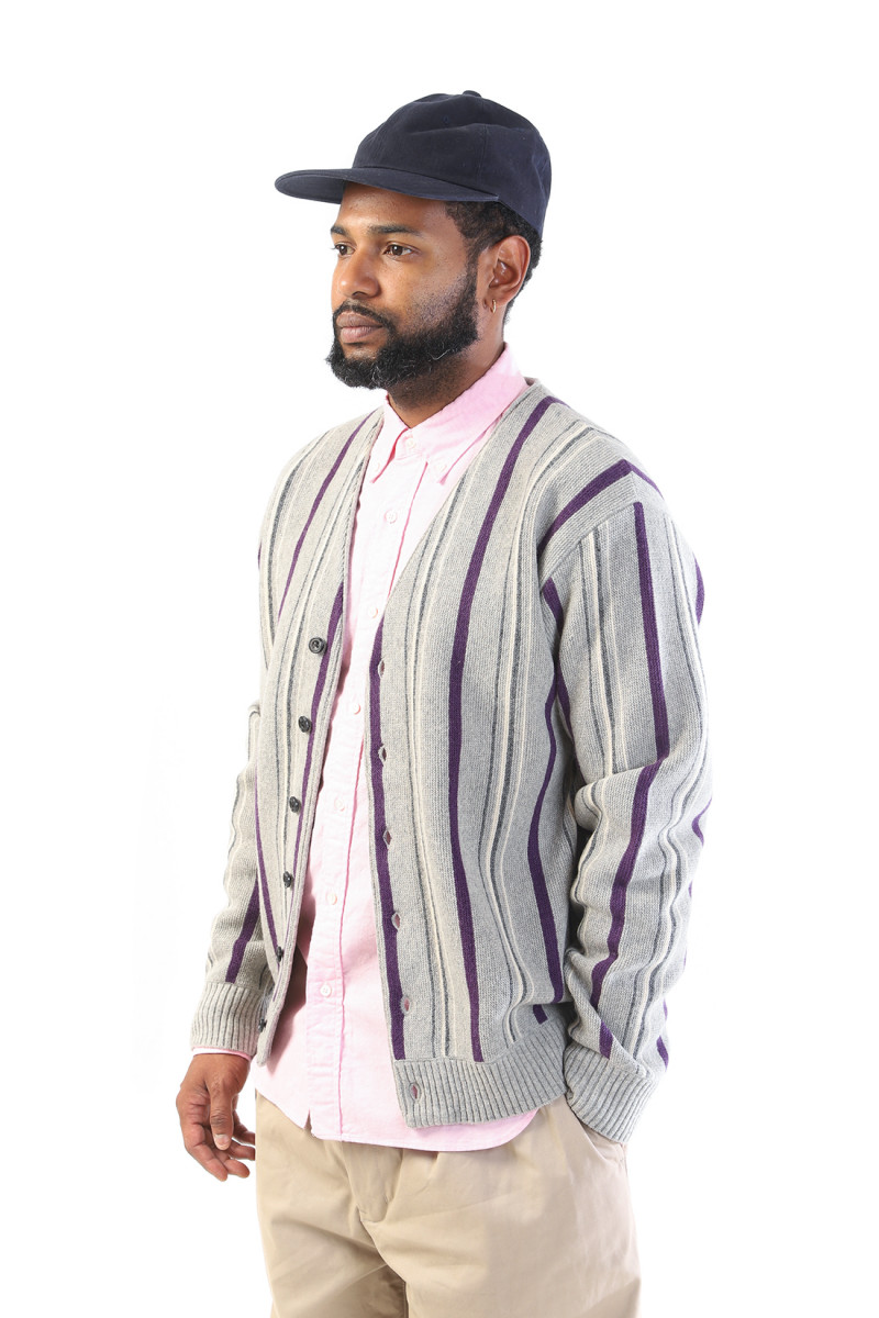 Cardigan stripe 12g Grey