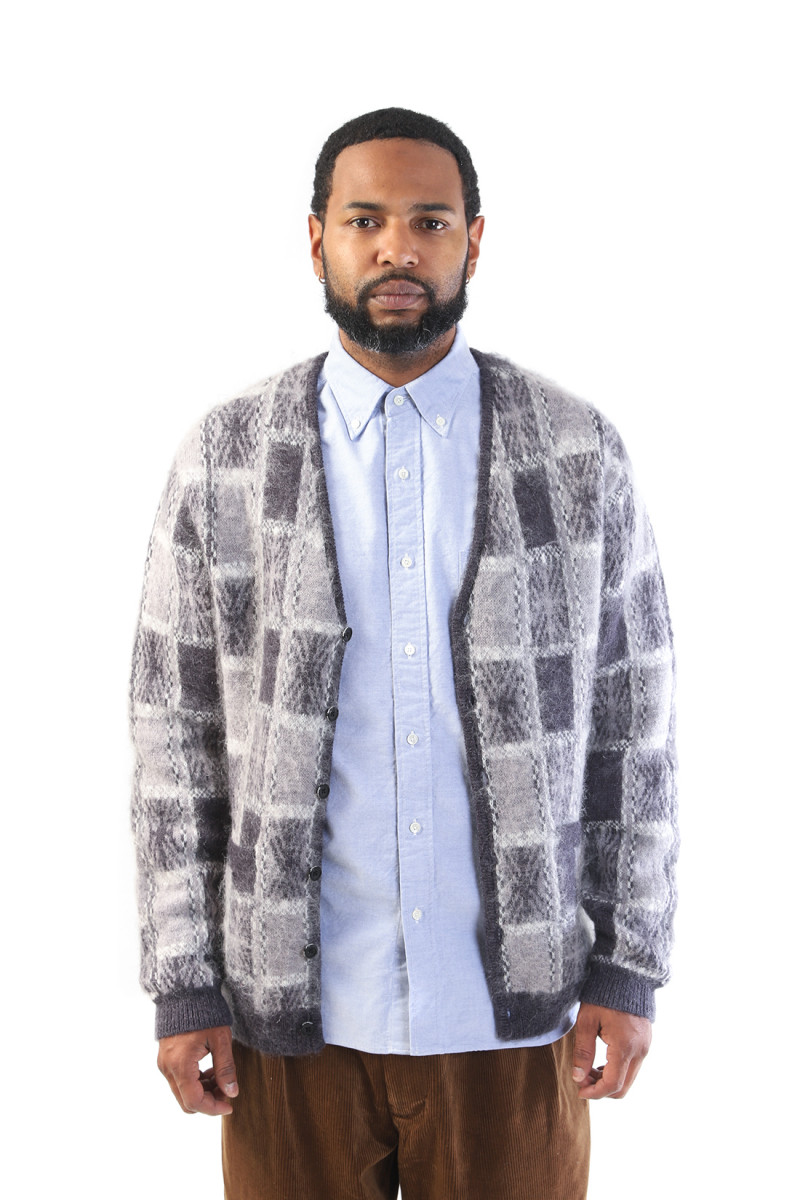 Cardigan double jacquard check Charcoal