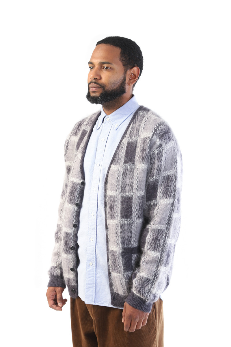 Cardigan double jacquard check Charcoal