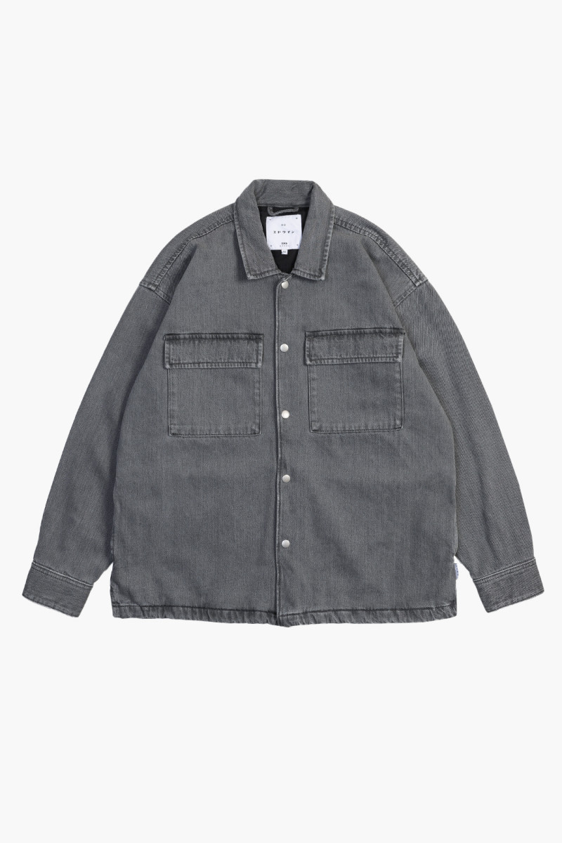 Utility overshirt denim black Heavy bleach wash