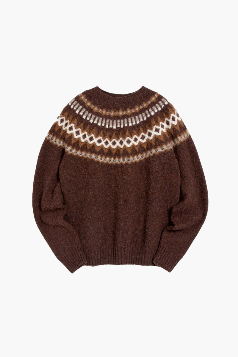 Suedehead fairisle knit crew Brown multi