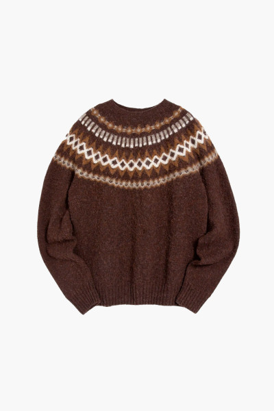 Ymc Suedehead fairisle knit crew Brown multi - GRADUATE STORE