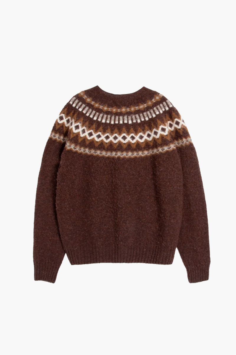 Suedehead fairisle knit crew Brown multi