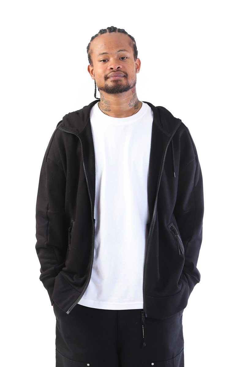 Diagonal goggle zip hoodie Black