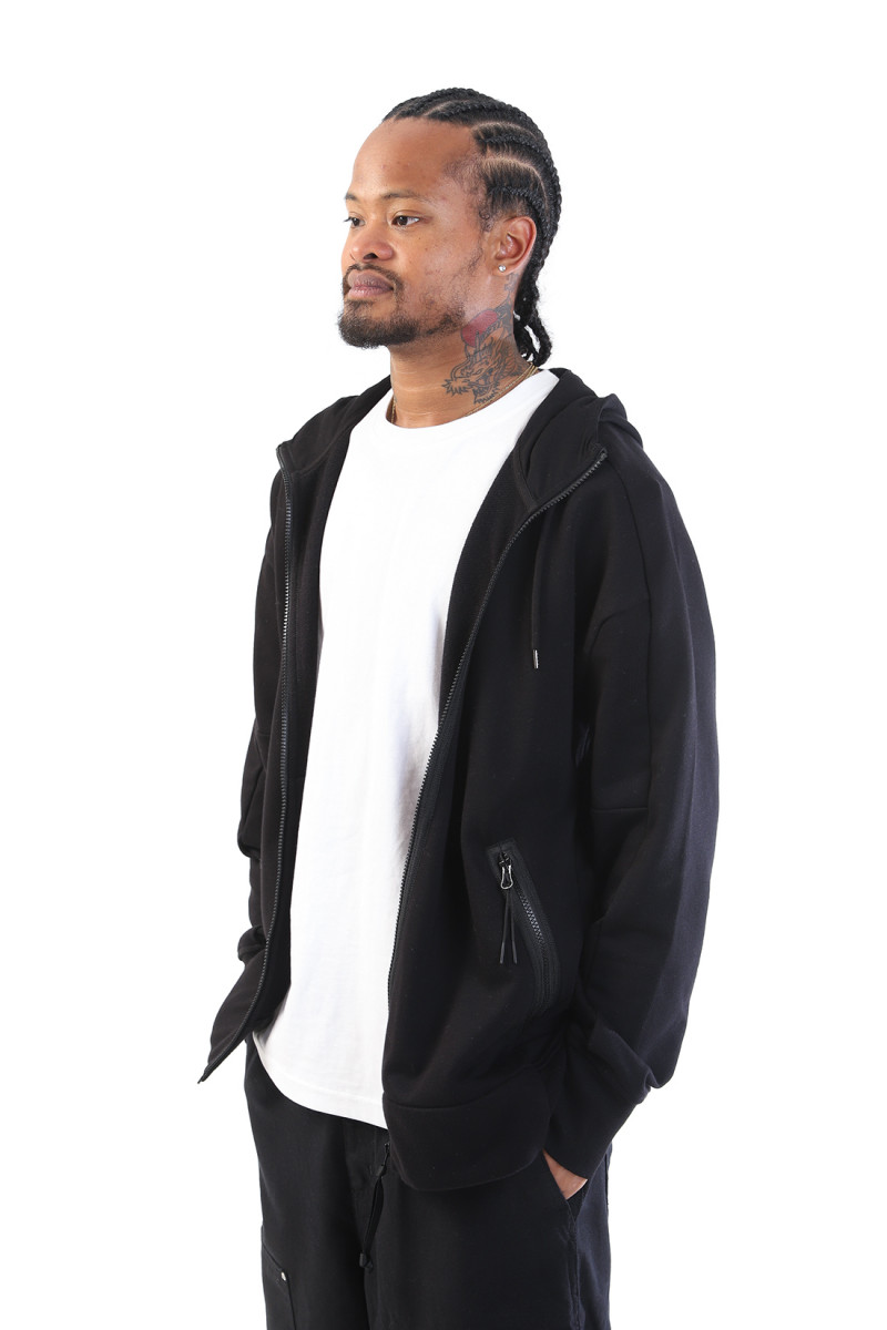 Diagonal goggle zip hoodie Black