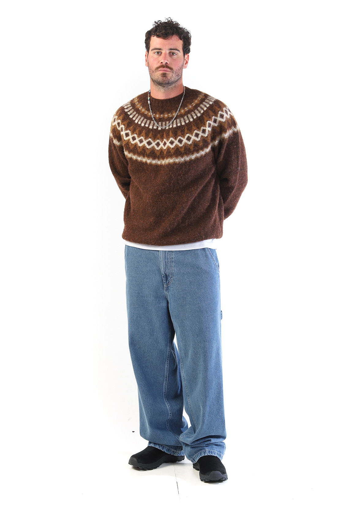 Suedehead fairisle knit crew Brown multi