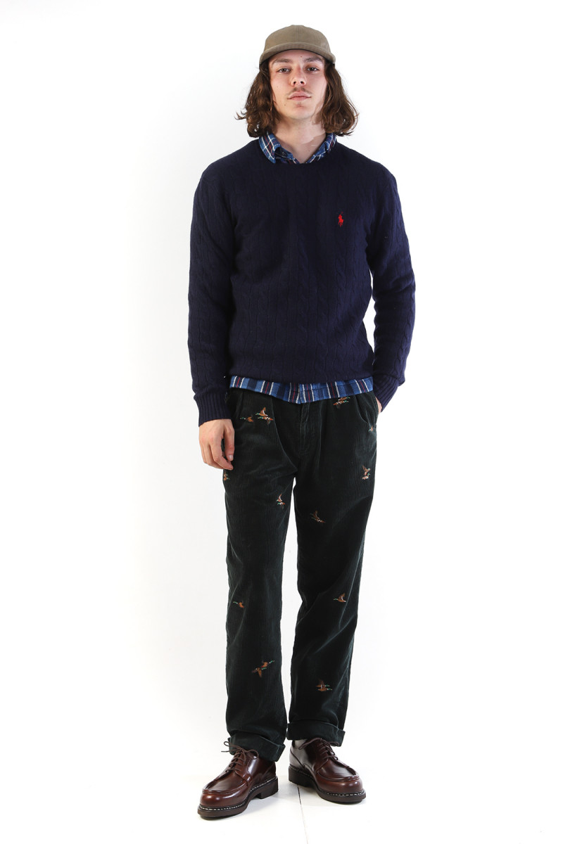 Cable-knit wool-cashmere sweat Hunter navy