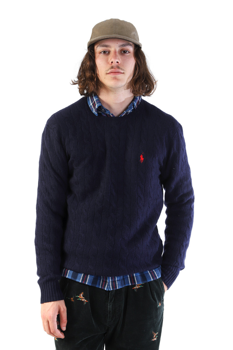 Cable-knit wool-cashmere sweat Hunter navy