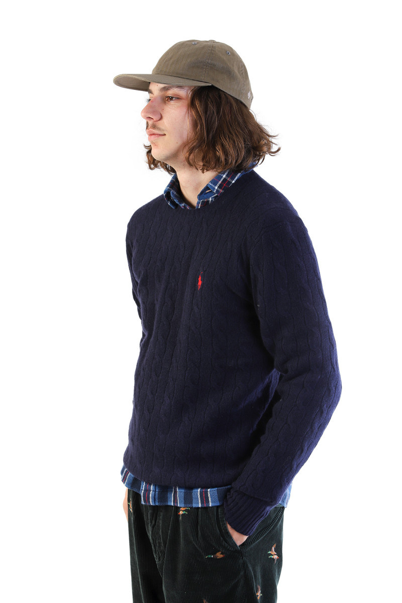 Cable-knit wool-cashmere sweat Hunter navy