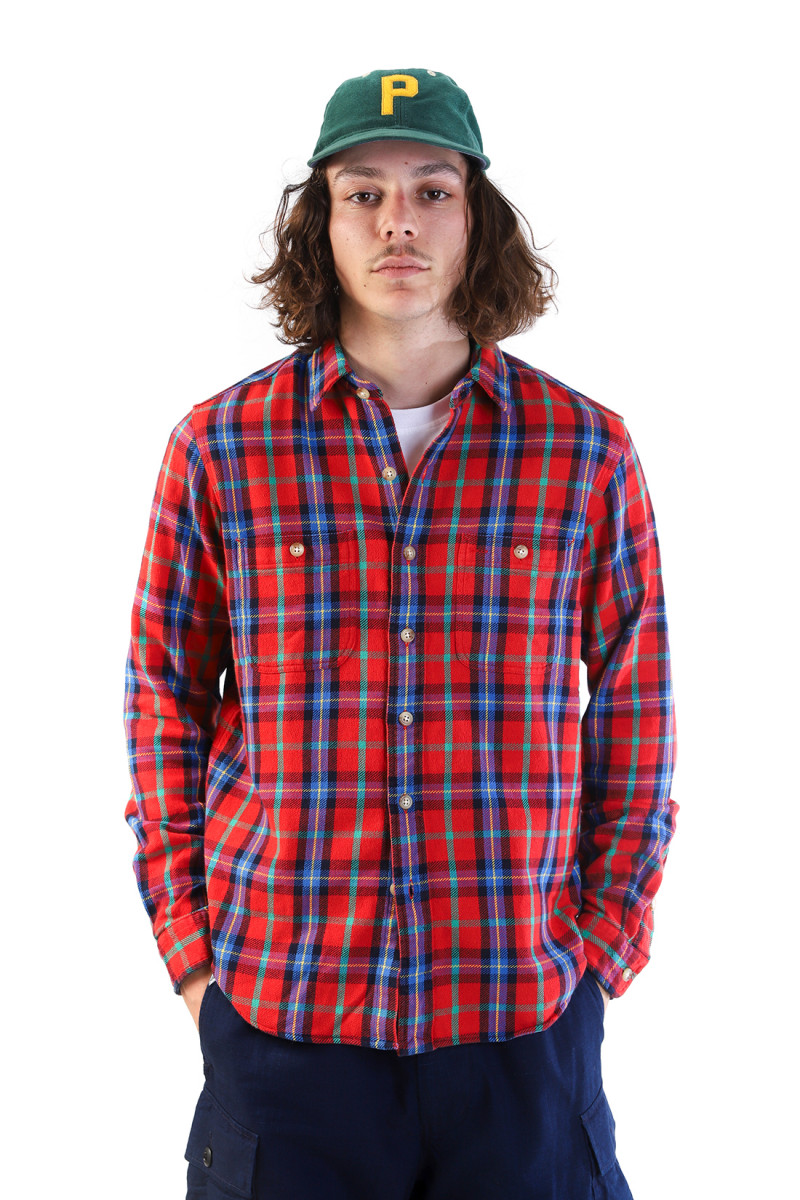 Classic fit flannel workshirt Plaid red/multi