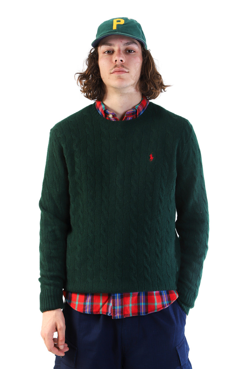 Cable-knit wool-cashmere sweat Moss agate