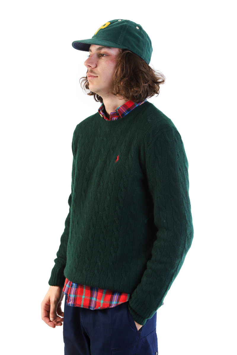 Cable-knit wool-cashmere sweat Moss agate