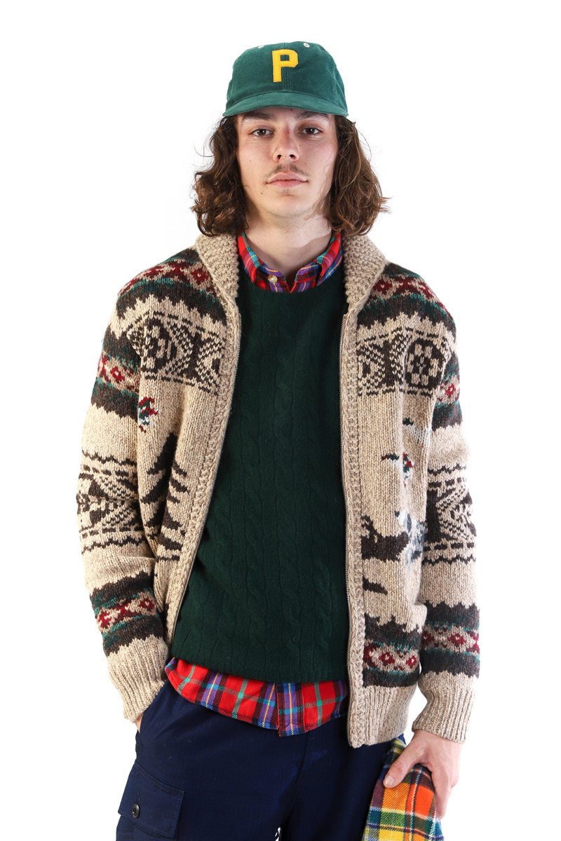 Wool full-zip graphic sweater Tan combo