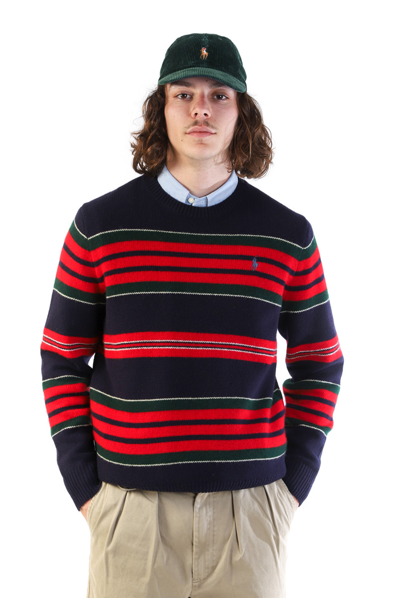 Striped wool-cashmere sweat Navy combo