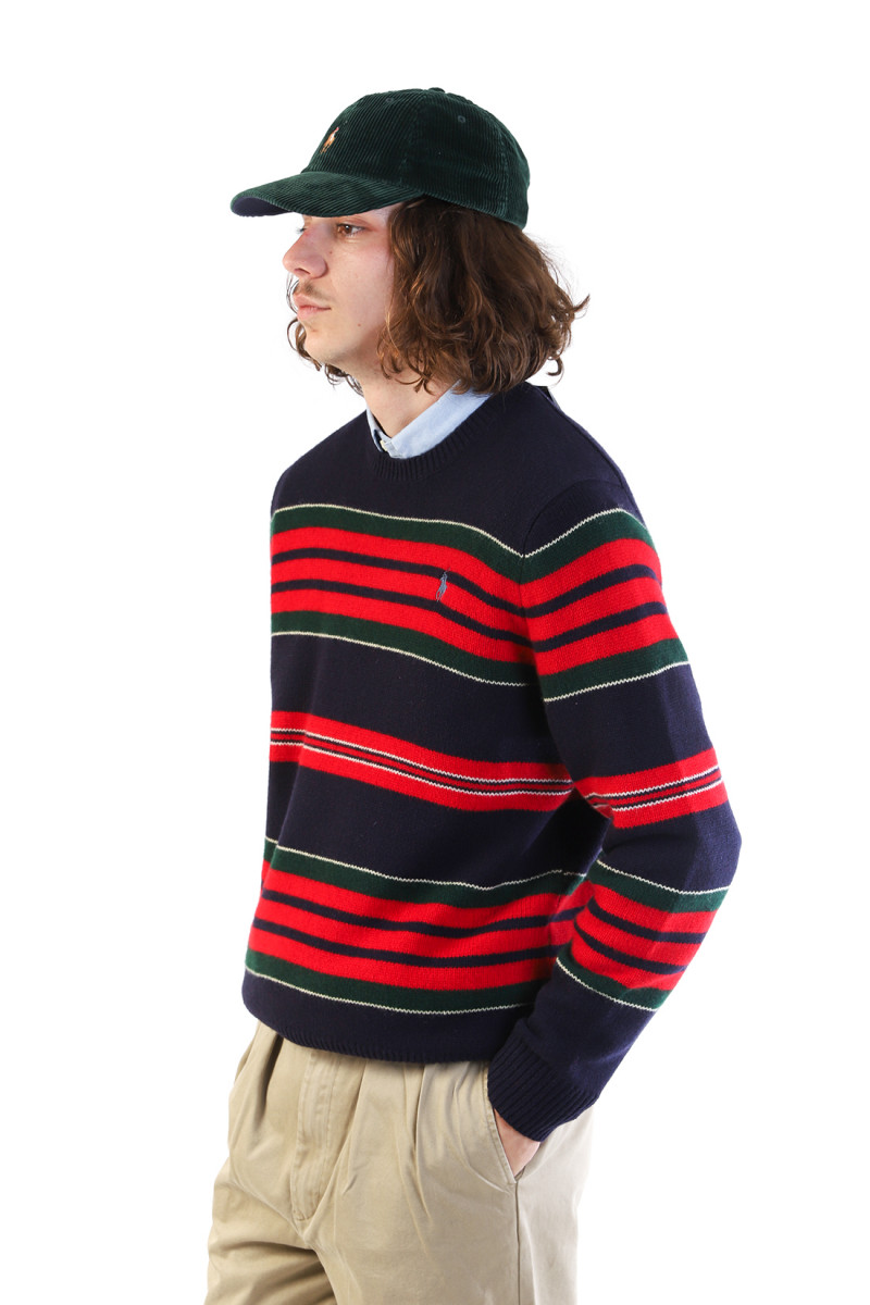 Striped wool-cashmere sweat Navy combo