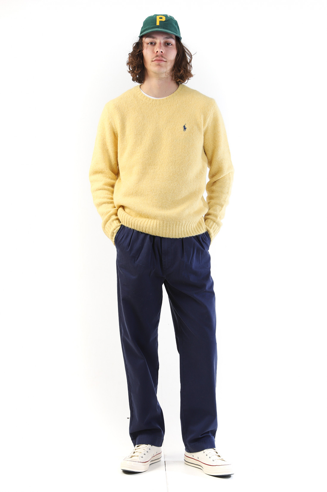 Textured crewneck sweater Shetland yellow