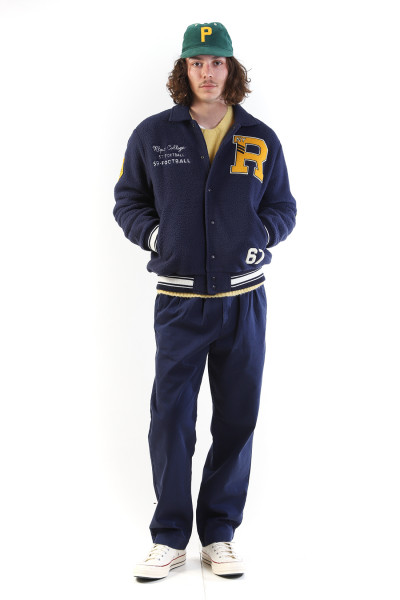 Pile fleece letterman jacket Cruise navy