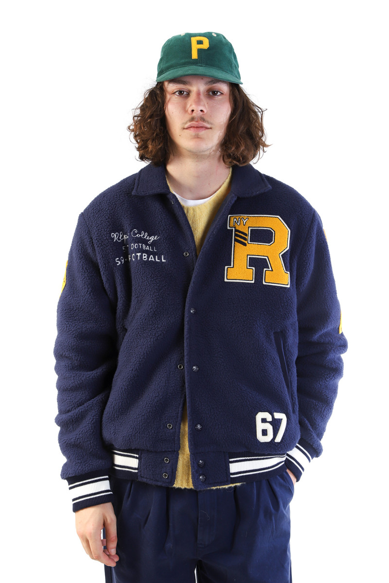 Pile fleece letterman jacket Cruise navy