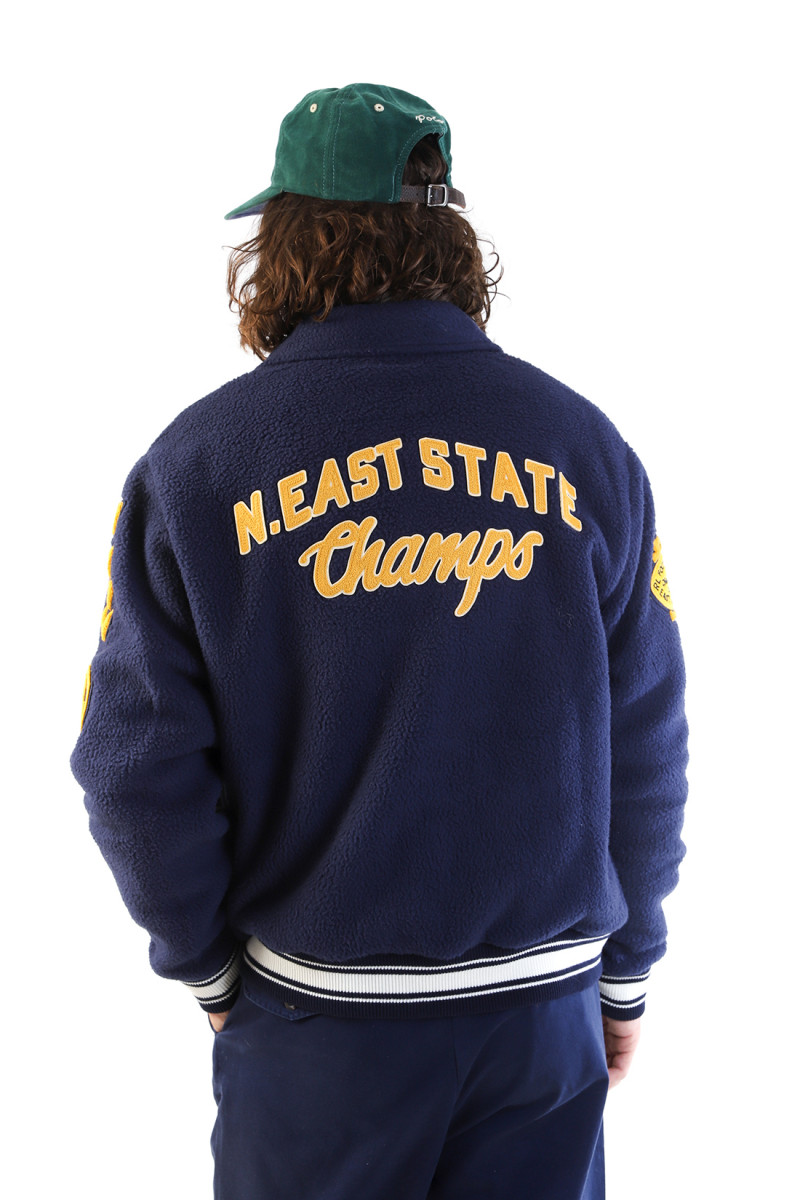 Pile fleece letterman jacket Cruise navy