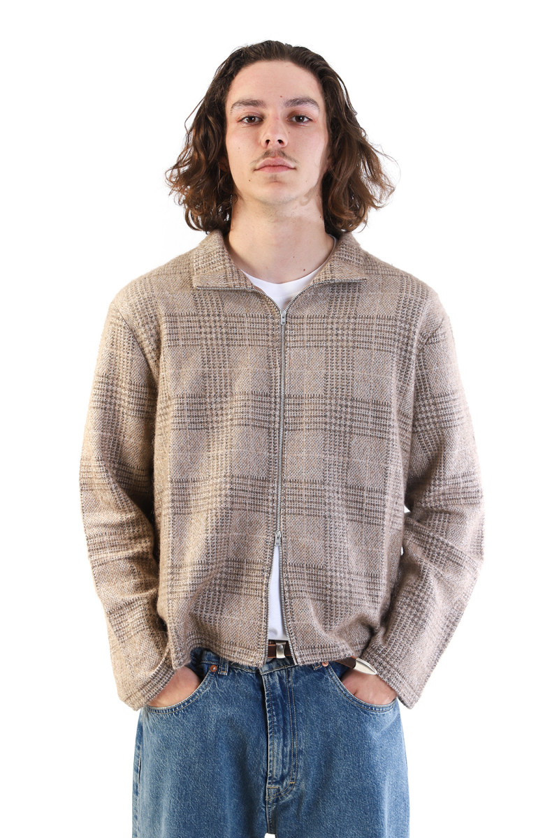 Shrunken fullzip polo Beige hound check