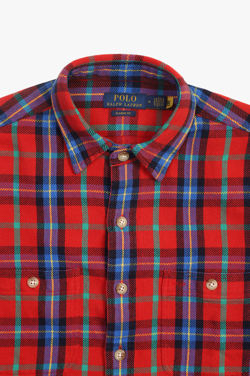 Classic fit flannel workshirt Plaid red/multi