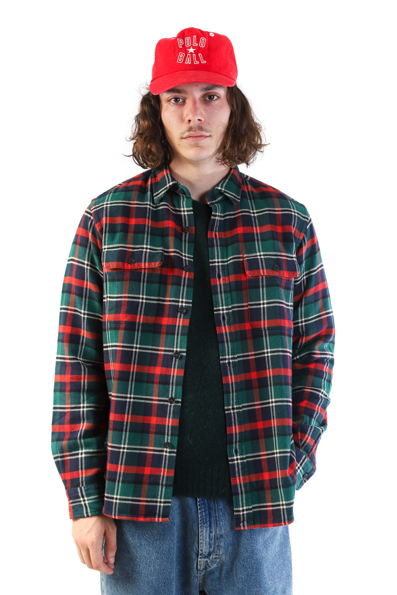 Classic fit flannel workshirt Plaid green/multi