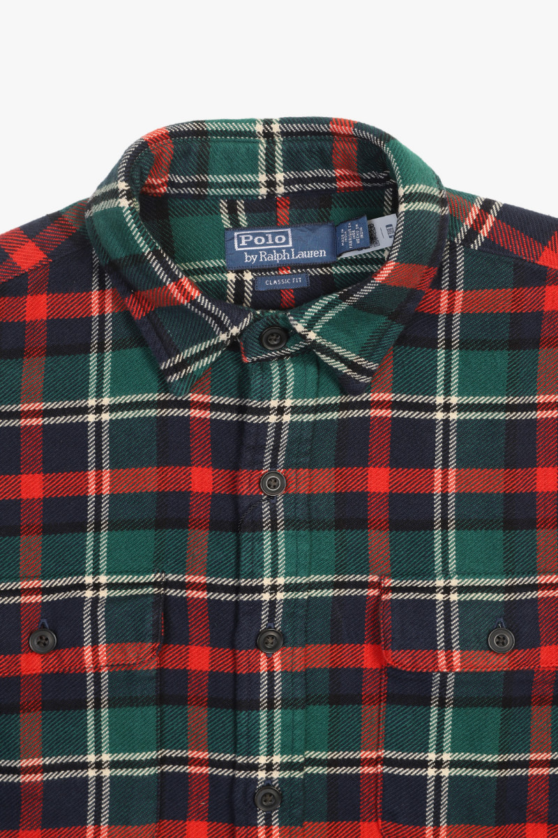 Classic fit flannel workshirt Plaid green/multi