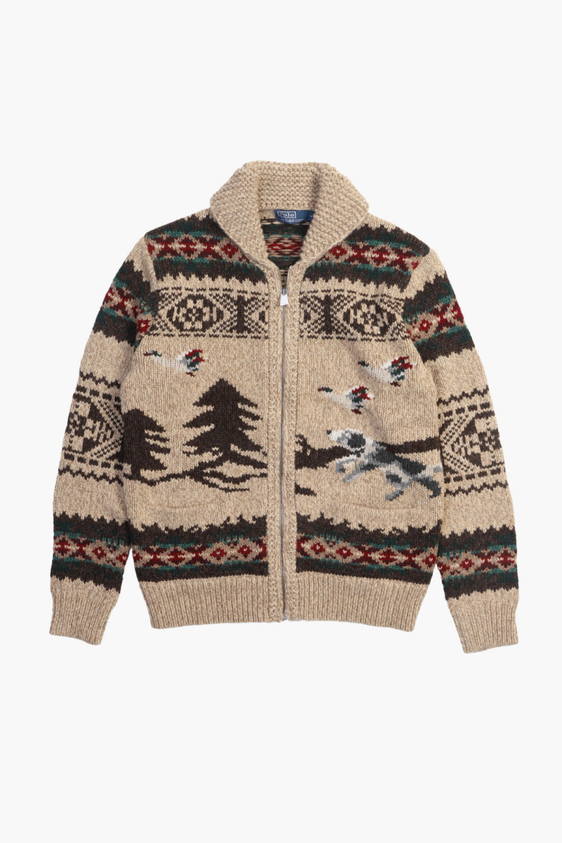 Wool full-zip graphic sweater Tan combo