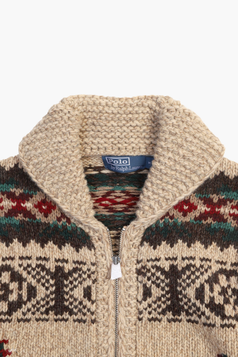 Wool full-zip graphic sweater Tan combo