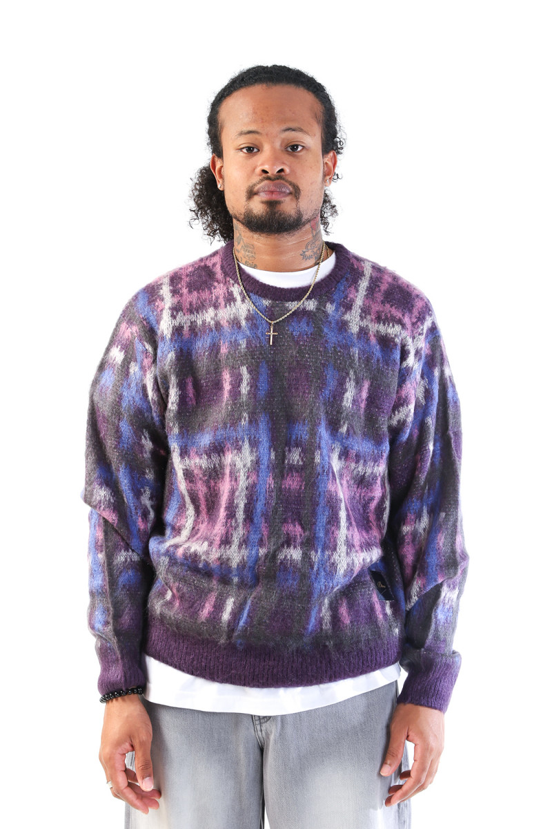 Plaid mohair knit Purple