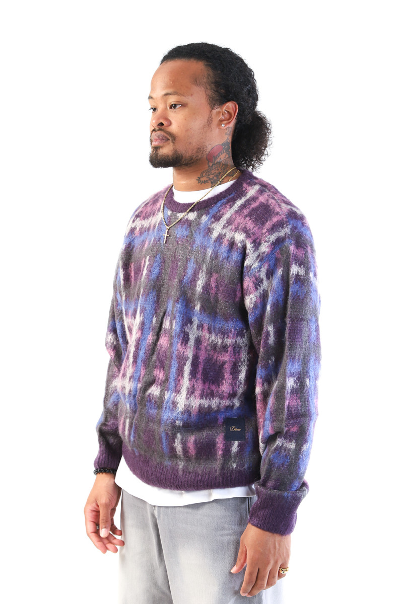 Plaid mohair knit Purple