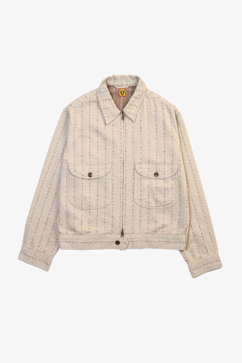 Herringbone zip-up work jacket Beige