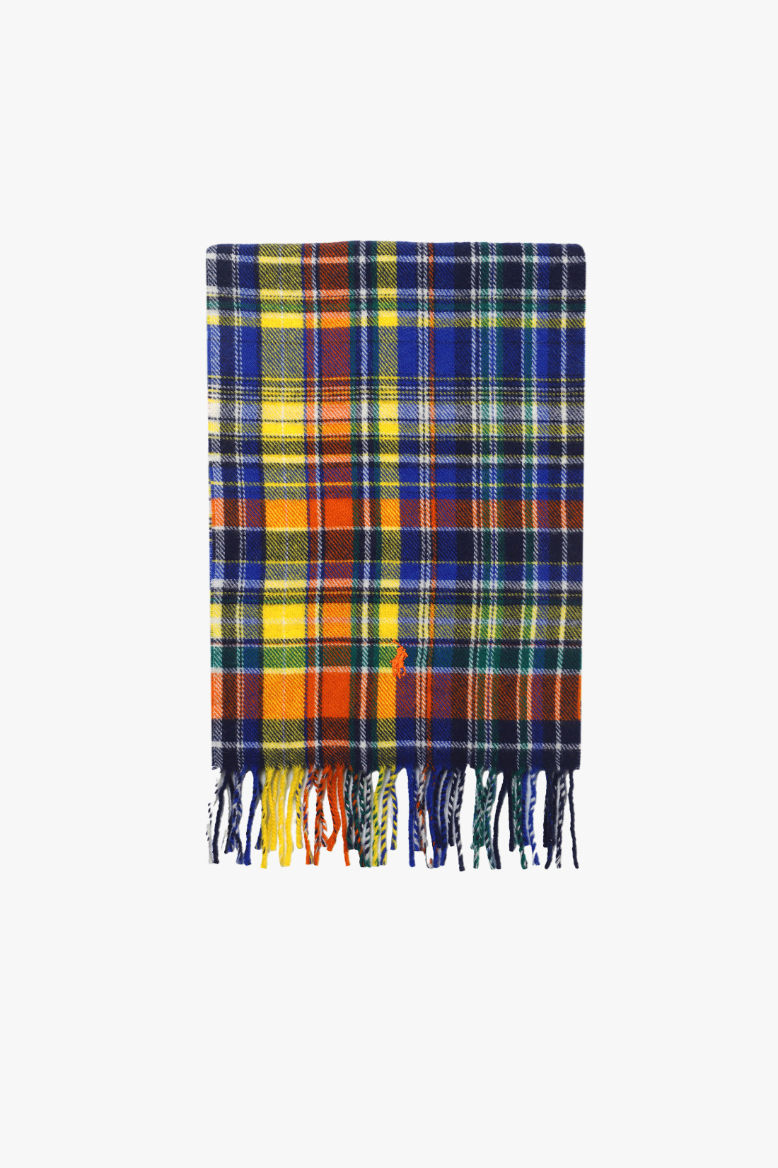 Plaid fringe wool scarf Orange multi