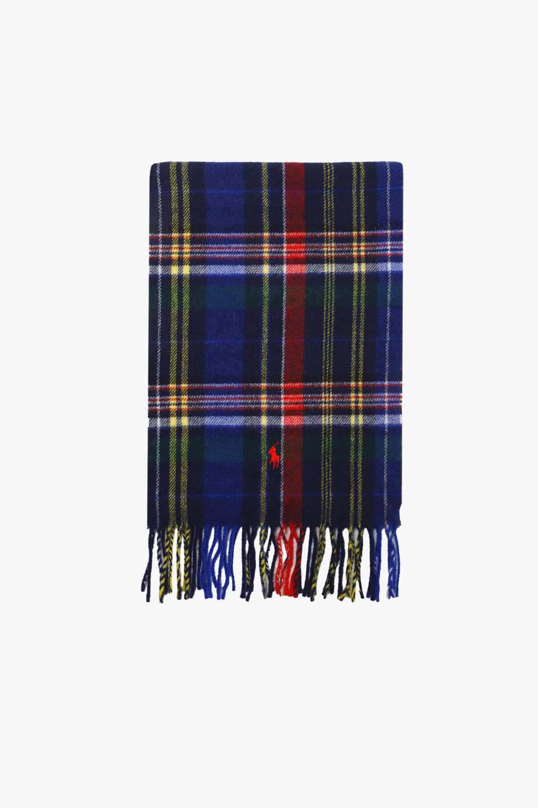 Plaid fringe wool scarf Royal multi