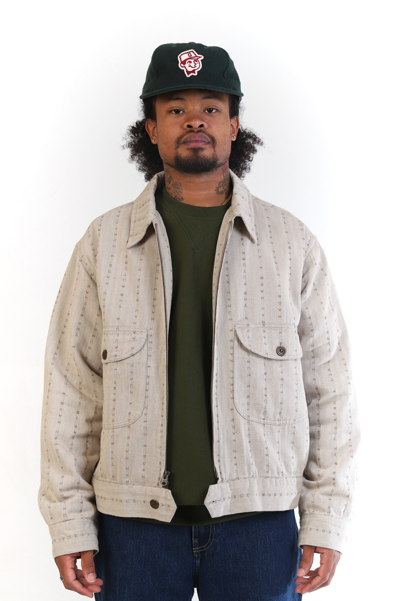 Herringbone zip-up work jacket Beige