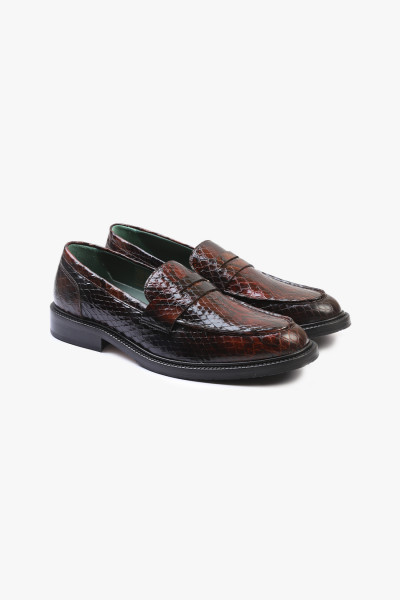 Vinny's Townee penny loafer Dark brown python - GRADUATE STORE