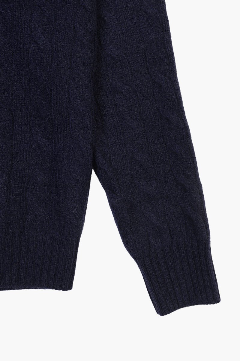 Cable-knit wool-cashmere sweat Hunter navy