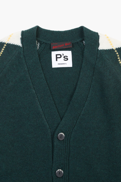 President's Cardigan over argyle p's Green - GRADUATE STORE