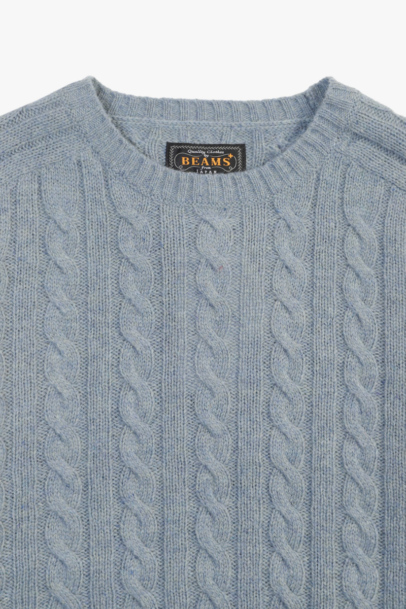 Cable crewneck wool Sax