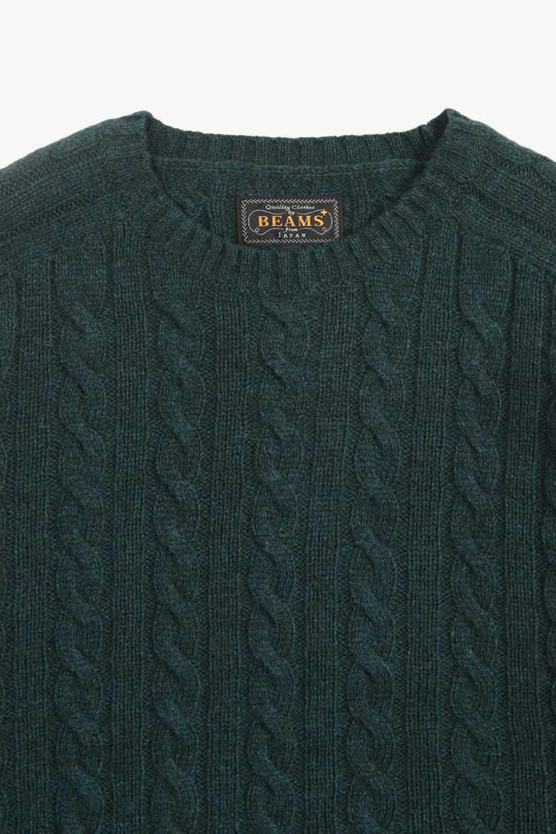 Cable crewneck wool Green