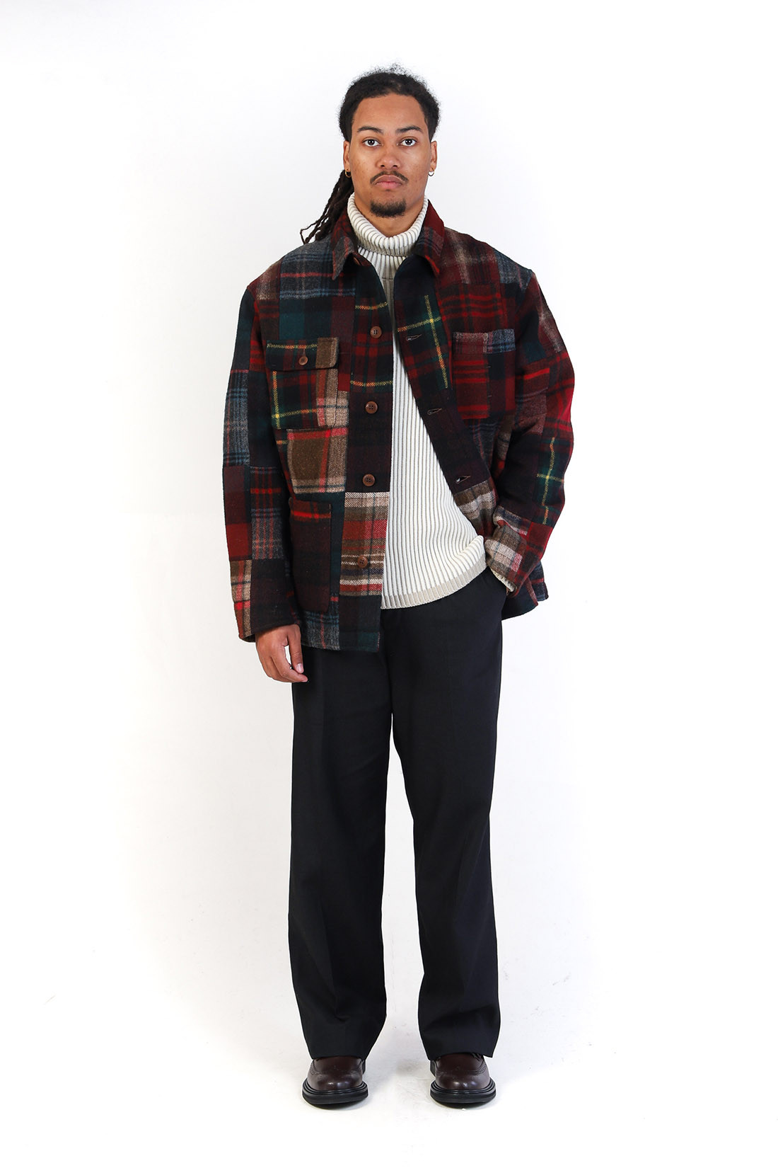 Plaid patchwork wool jacket Multi patchwork