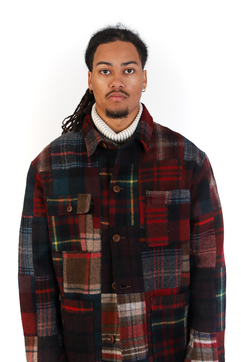 Plaid patchwork wool jacket Multi patchwork