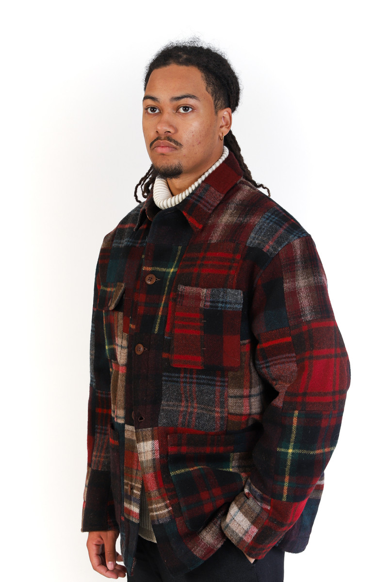 Plaid patchwork wool jacket Multi patchwork