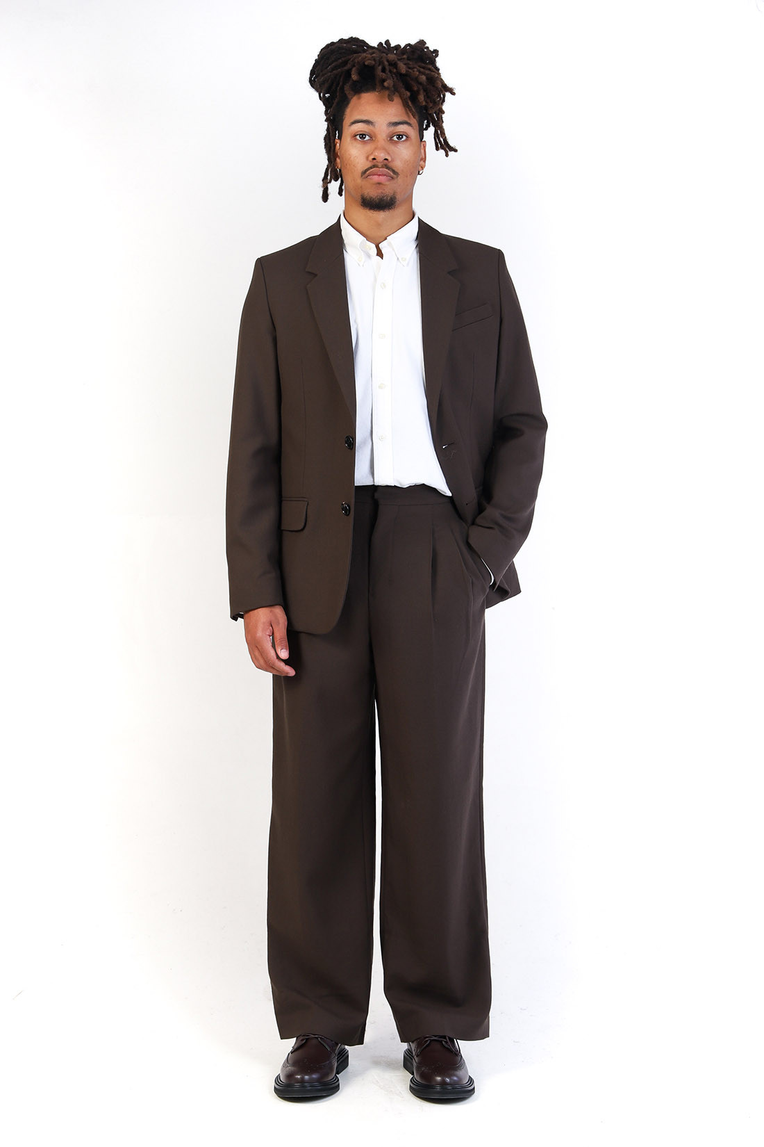 Pantalon large fit coton Dark coffee