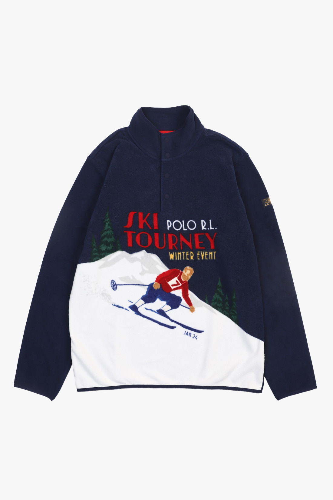 Skier-print fleece pullover Rl navy multi