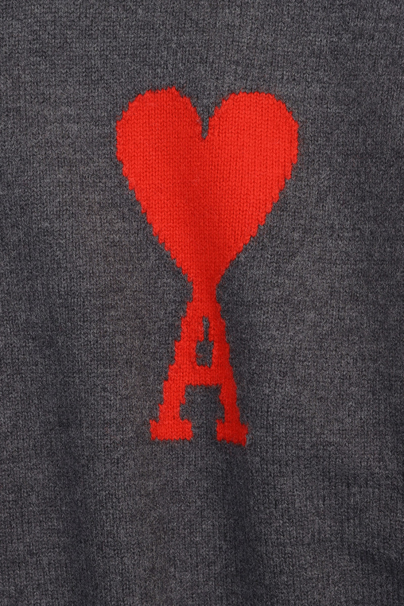 Pull col rond ami de coeur Grey/red