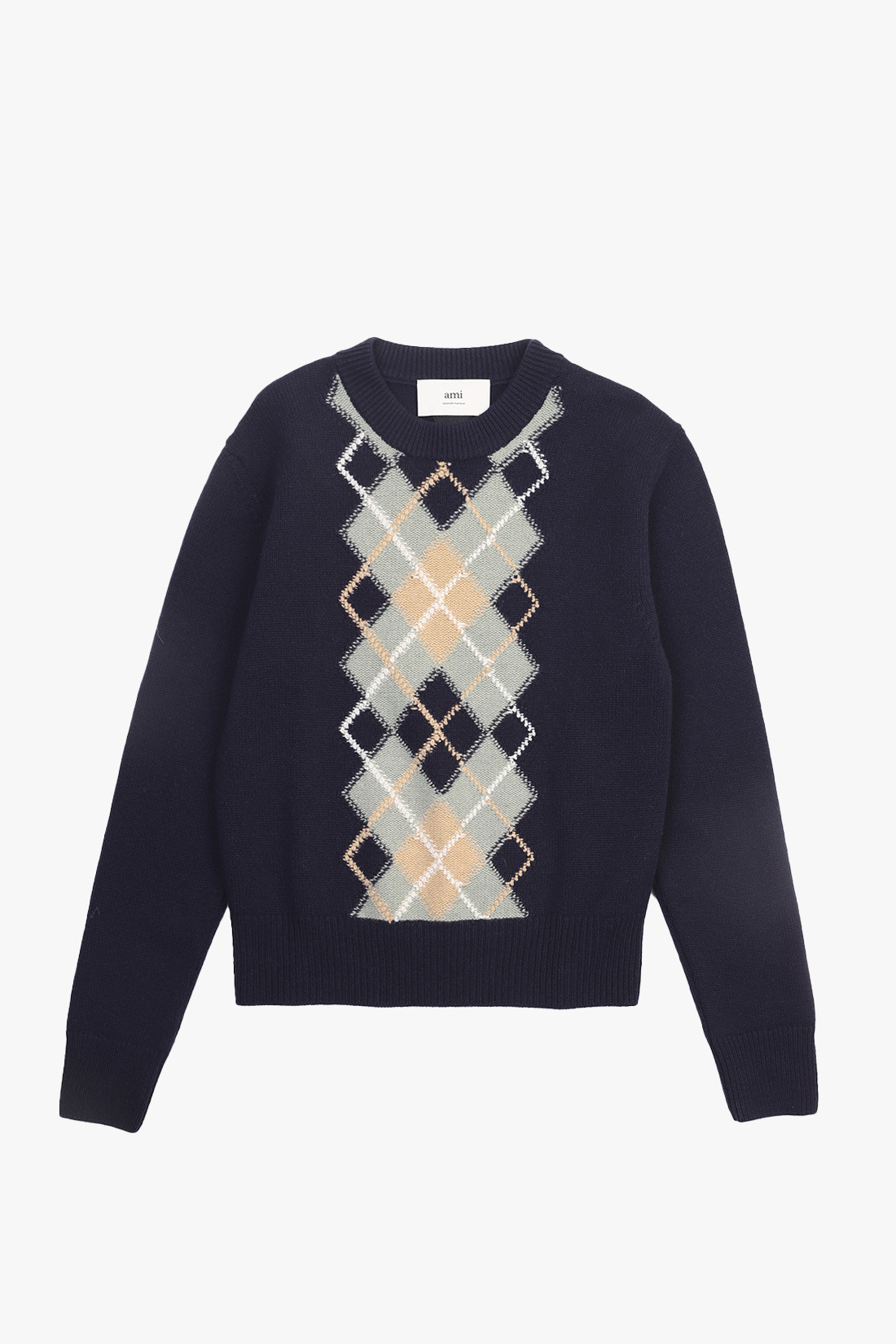 Pull col rond argyle Navy/ green